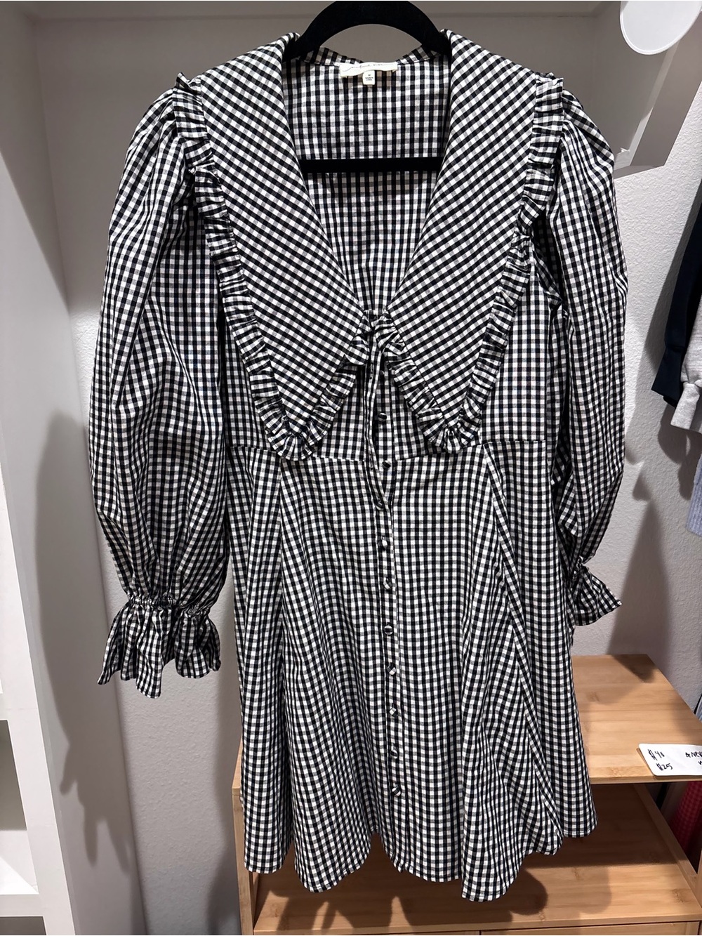 Black and White Gingham Mini Dress with Ruffle Sailor Collar